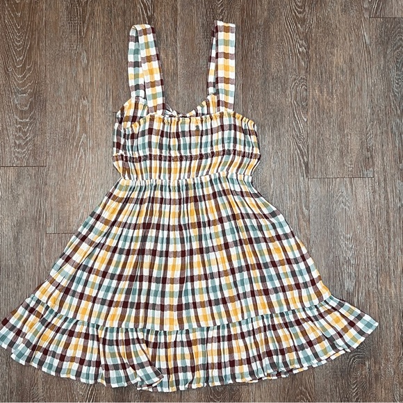 Roxy Paradise Breeze Plaid Babydoll Dress - Multi Plaid - Tiered Ruffle Mini - Picture 6 of 9